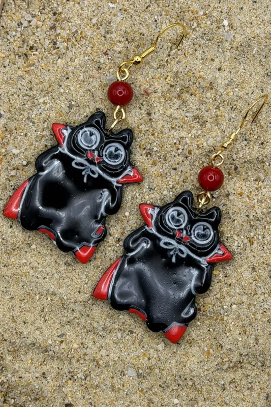 Cat Lover - Vampire Kitty Earrings: Handmade, Hand-Painted Polymer Clay made by Modcloth