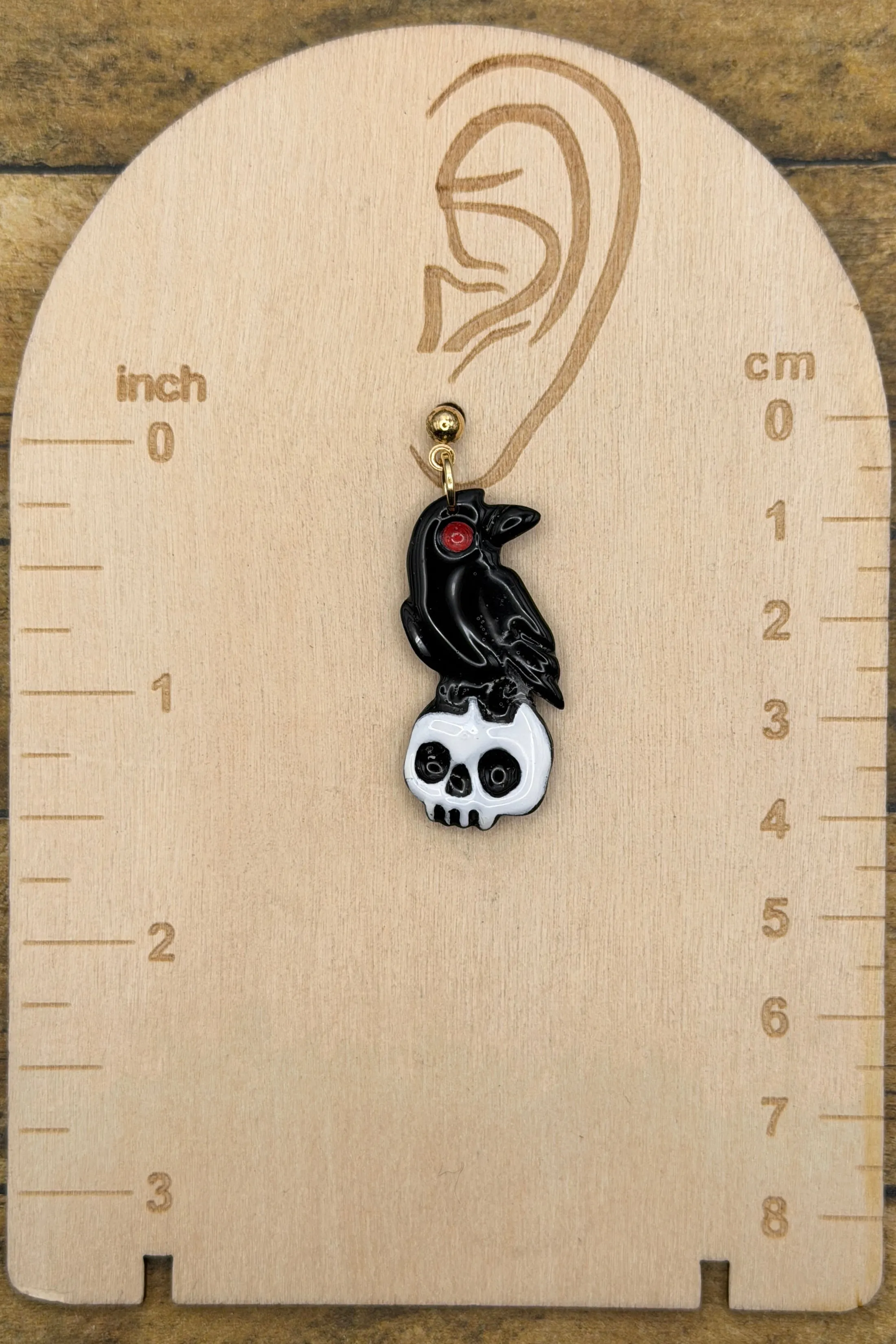 Salem - Crow on Skull Earrings: Handmade, Hand Painted, Polymer Clay sold by Modcloth product image thumbnail 2