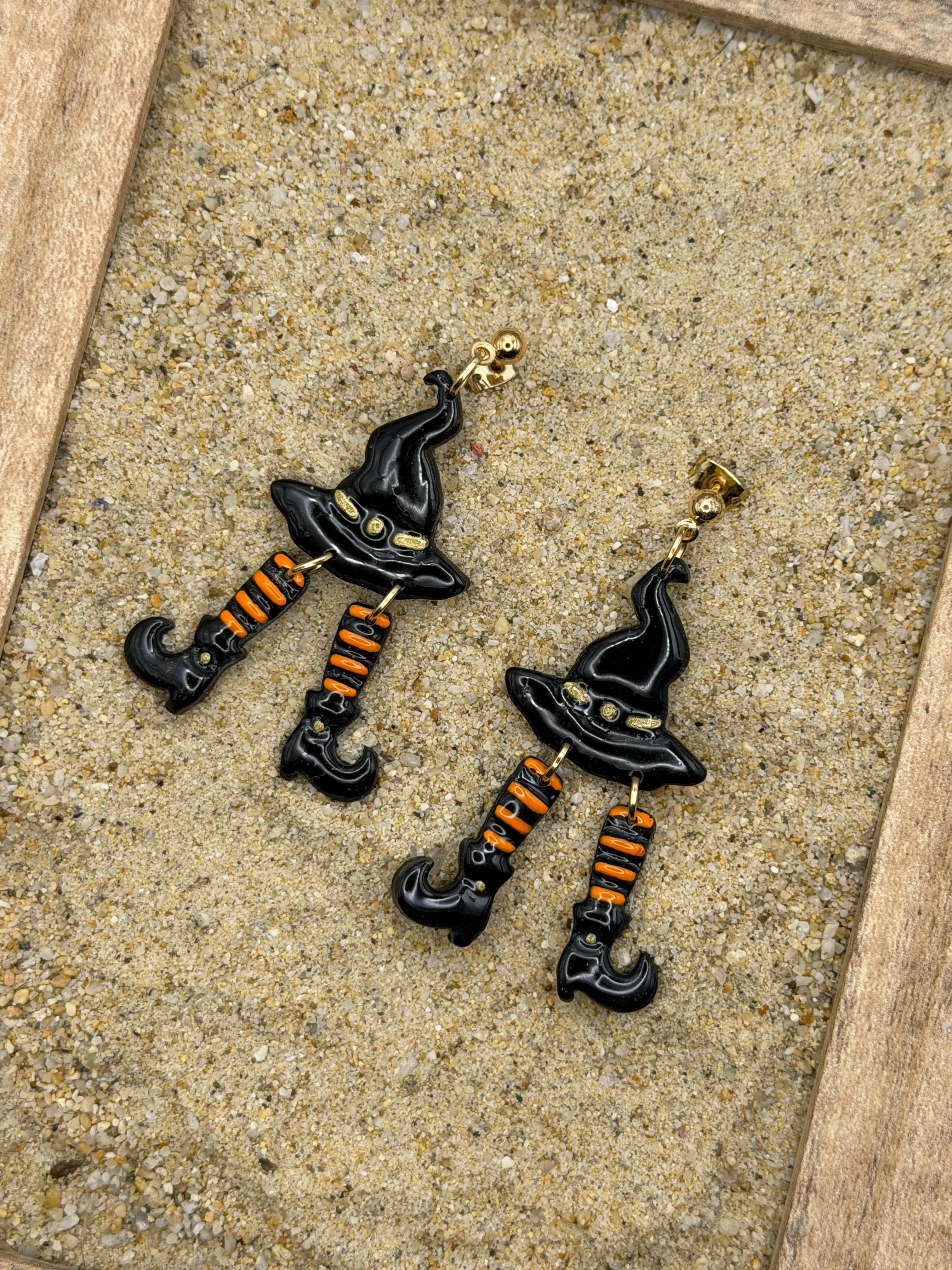 Salem - Witch Hat with Stocking Legs Dangle Earrings: Handmade, Hand Painted, Polymer Clay sold by Modcloth product image thumbnail 3