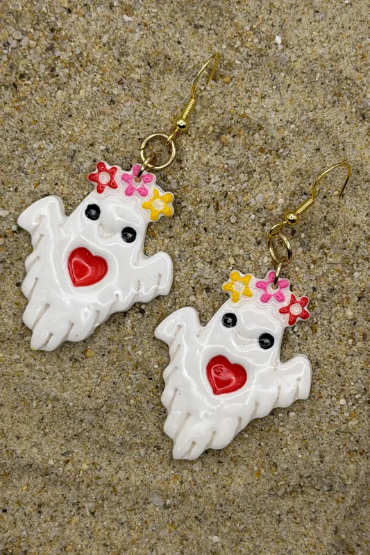Salem - Ghost with Flower Crown Earrings: Handmade, Hand Painted, Polymer Clay made by Modcloth