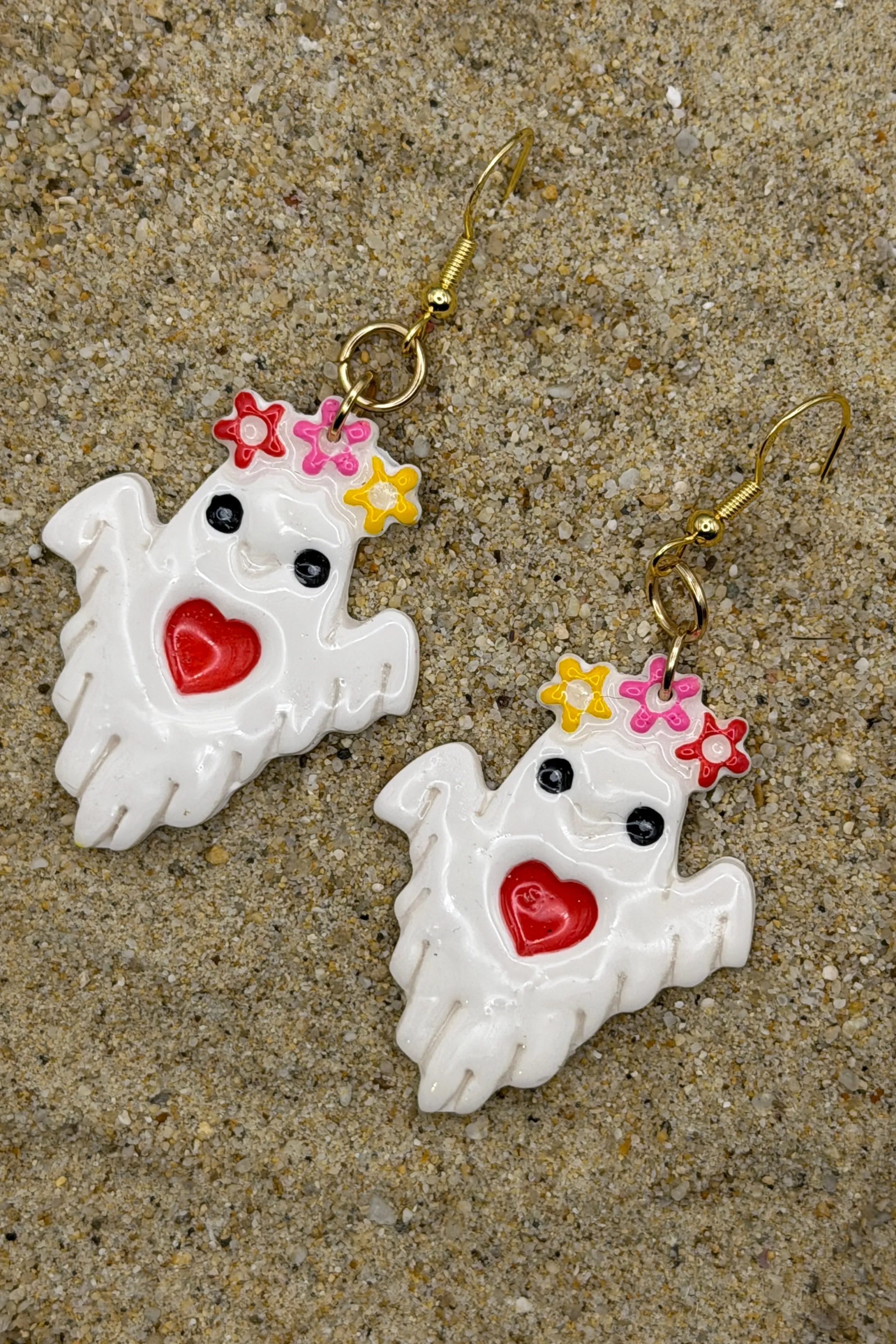 Salem - Ghost with Flower Crown Earrings: Handmade, Hand Painted, Polymer Clay sold by Modcloth