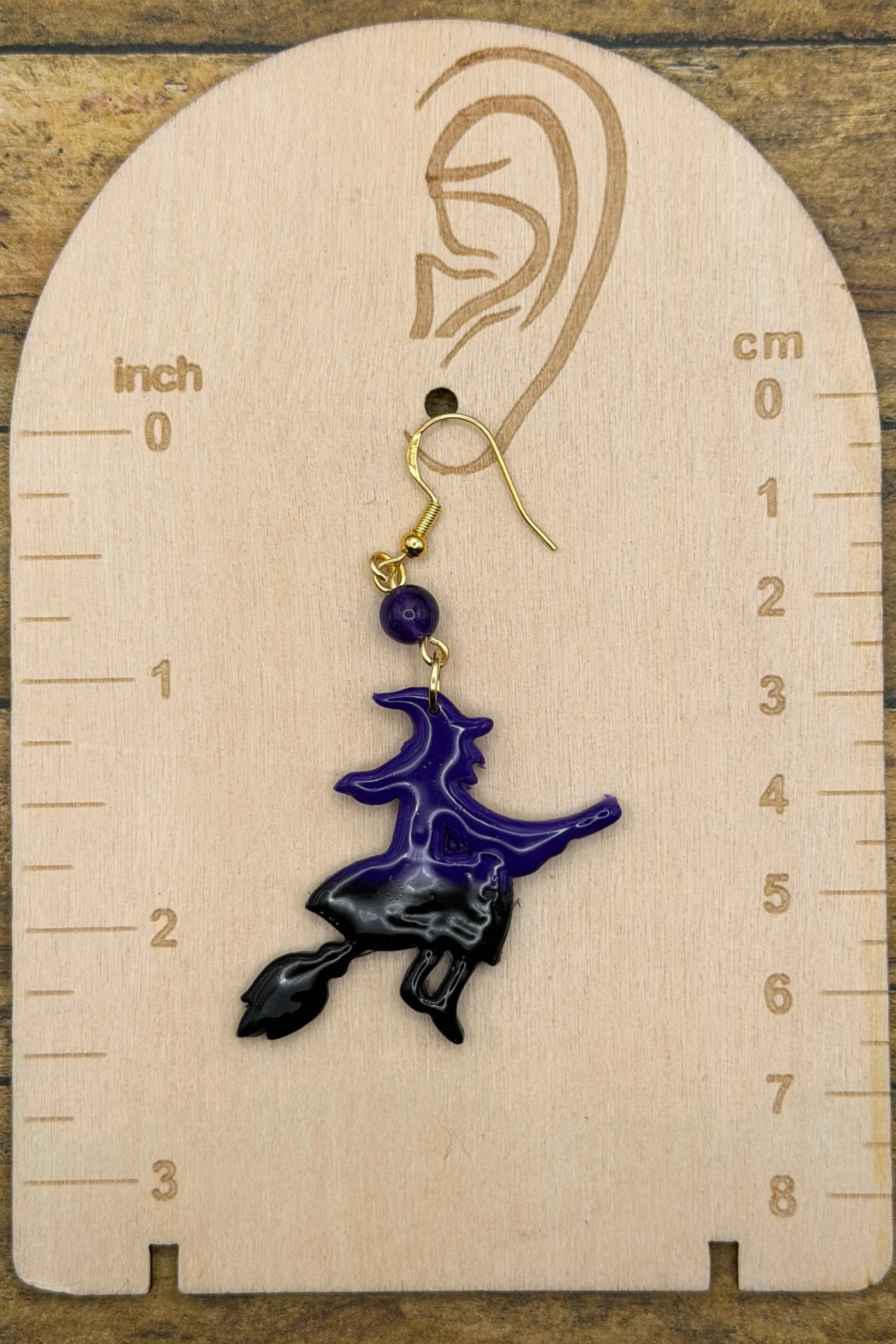 Salem - Witch Flying on Broom Earrings: Handmade, Hand Painted, Polymer Clay sold by Modcloth product image thumbnail 2