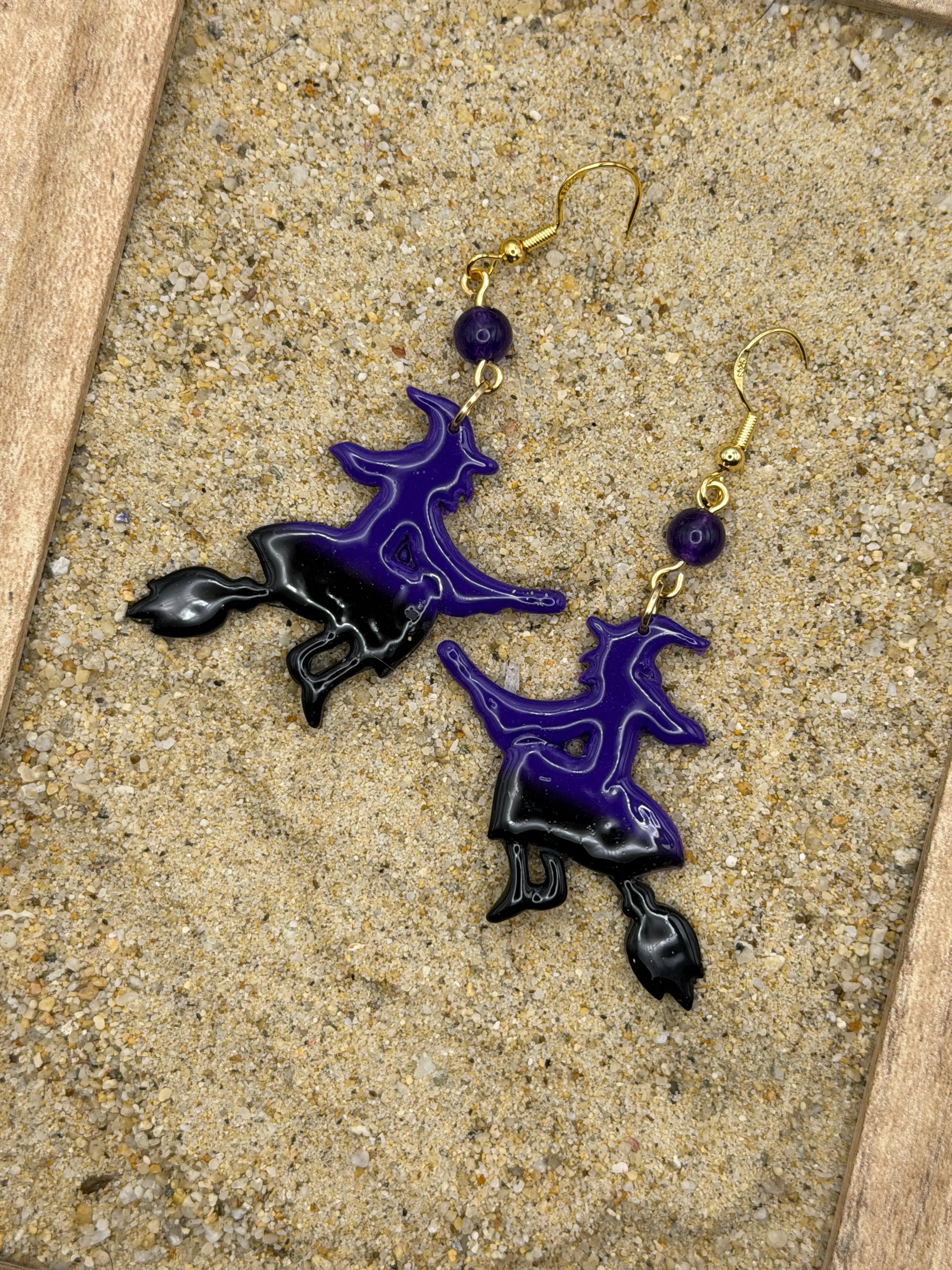 Salem - Witch Flying on Broom Earrings: Handmade, Hand Painted, Polymer Clay sold by Modcloth product image thumbnail 3
