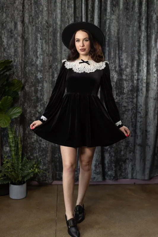 ELORA - Velvet Mini Dress with Collar made by Modcloth