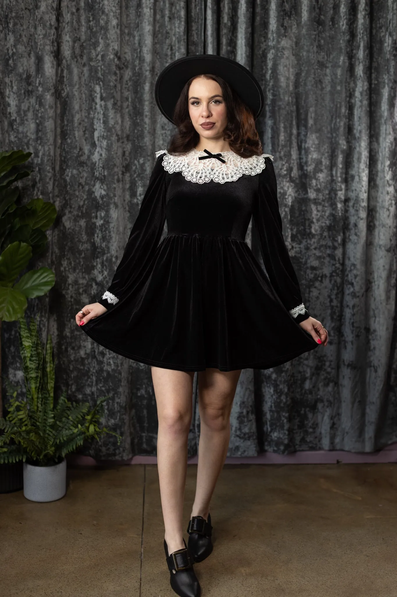 ELORA - Velvet Mini Dress with Collar sold by Modcloth