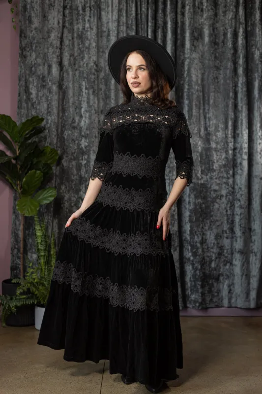 ELOWYN - Velvet and Lace Tiered Maxi Dress made by Modcloth