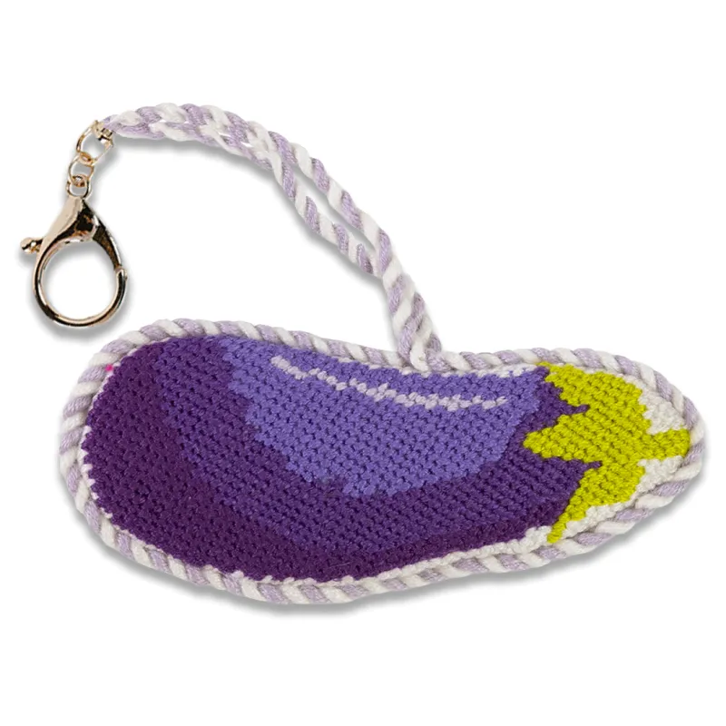 Needlepoint Bag Charm - Eggplant Emoji made by Modcloth