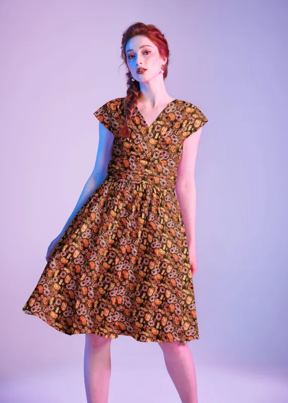 Greta Surplice Dress Pumpkins & Flowers made by Retrolicious