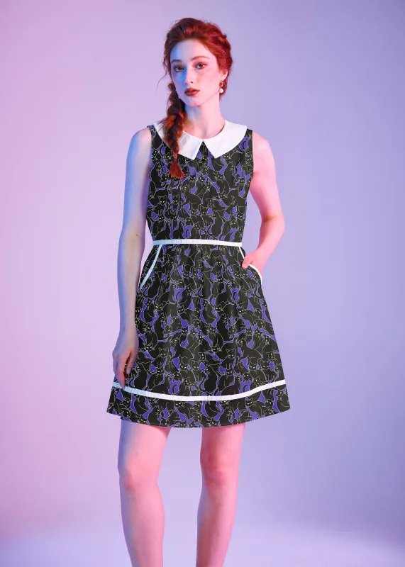 Glow in the Dark Cats Collared Dress made by Retrolicious