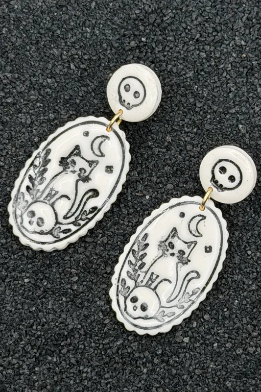 Salem - Cameo Cats Dangle Earrings: Handmade, Hand Painted, Polymer Clay made by Modcloth