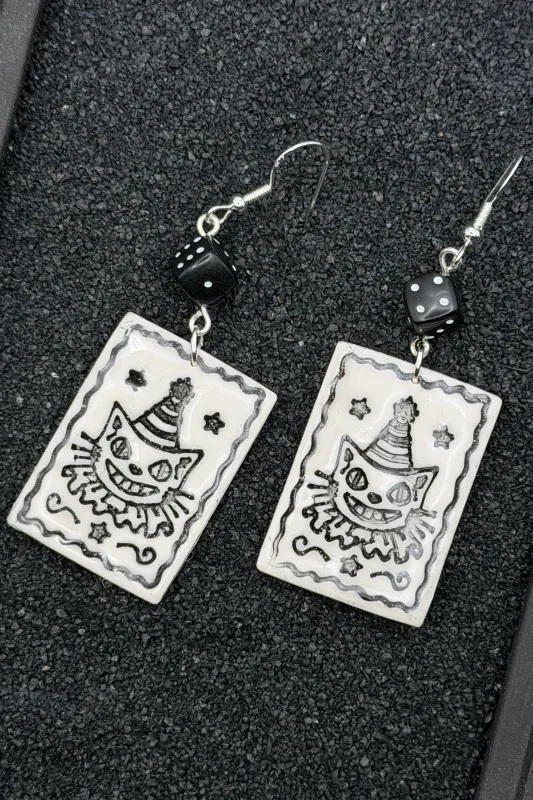 Salem - Spooky Carnival Cat Dangle Earrings: Handmade, Hand Painted, Polymer Clay made by Modcloth