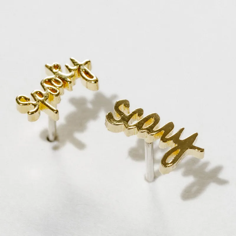Spooky Scary Script Stud Earrings made by Modcloth