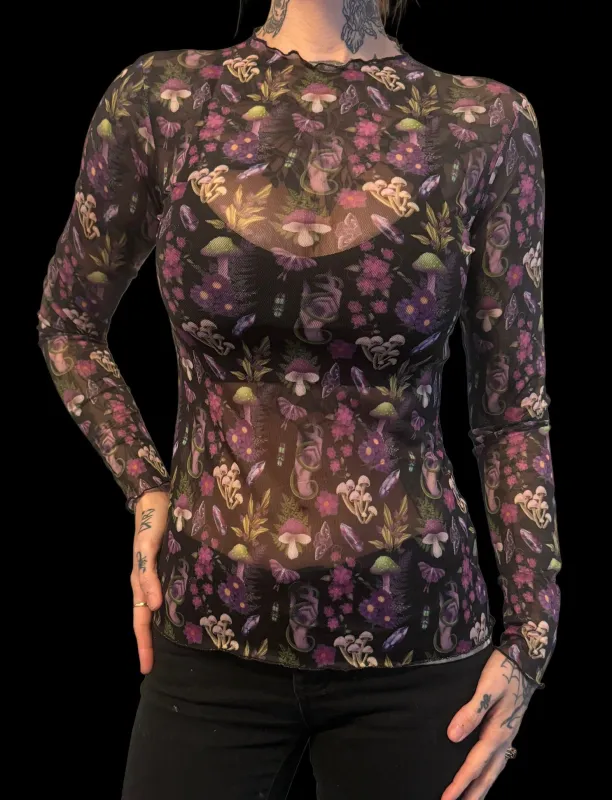 Sheer Mesh Top - Mystic Mushrooms made by Modcloth