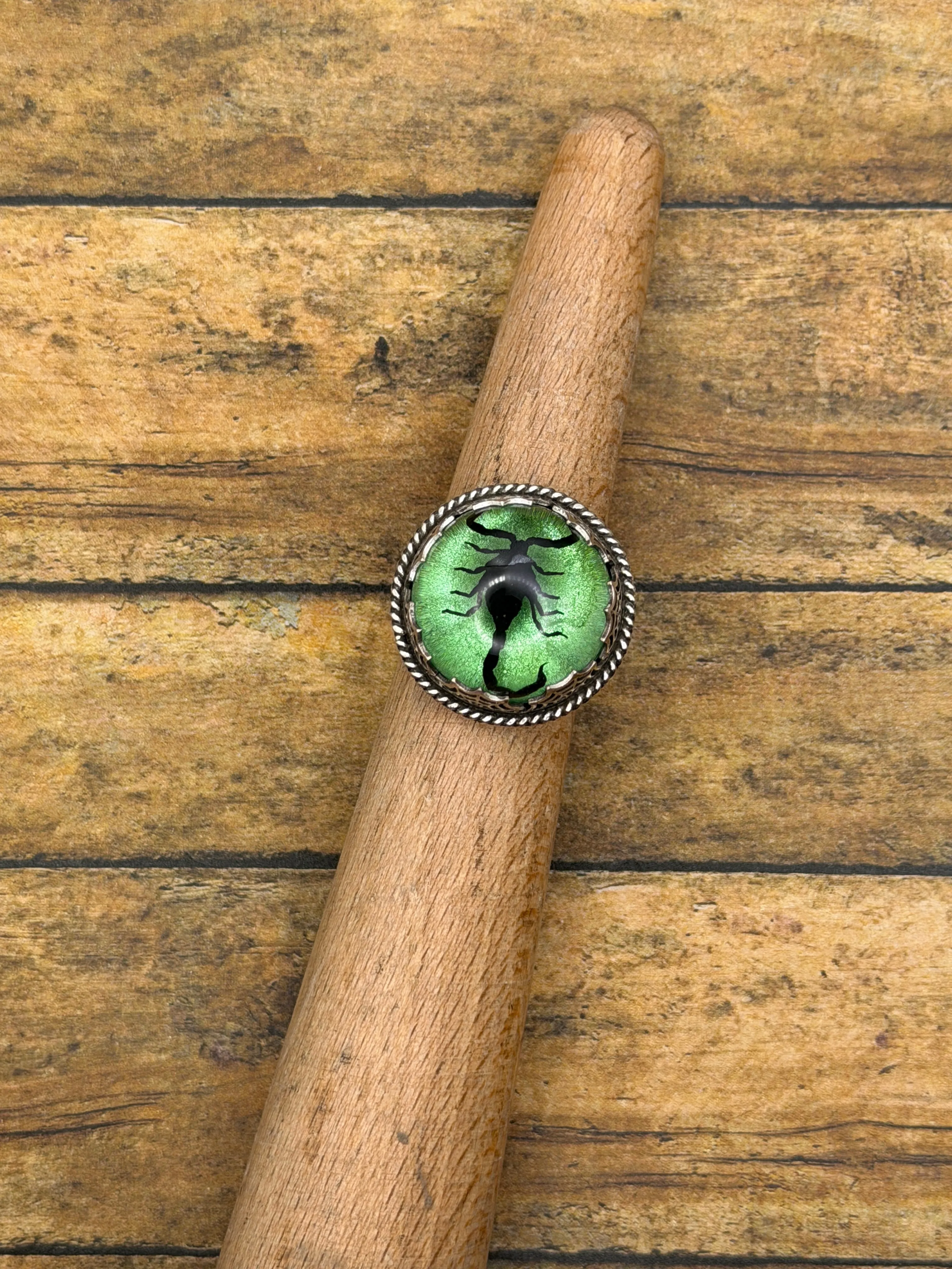 Winter - Spiderweb Black Scorpion Green Shimmer Statement Ring sold by Modcloth product image thumbnail 3
