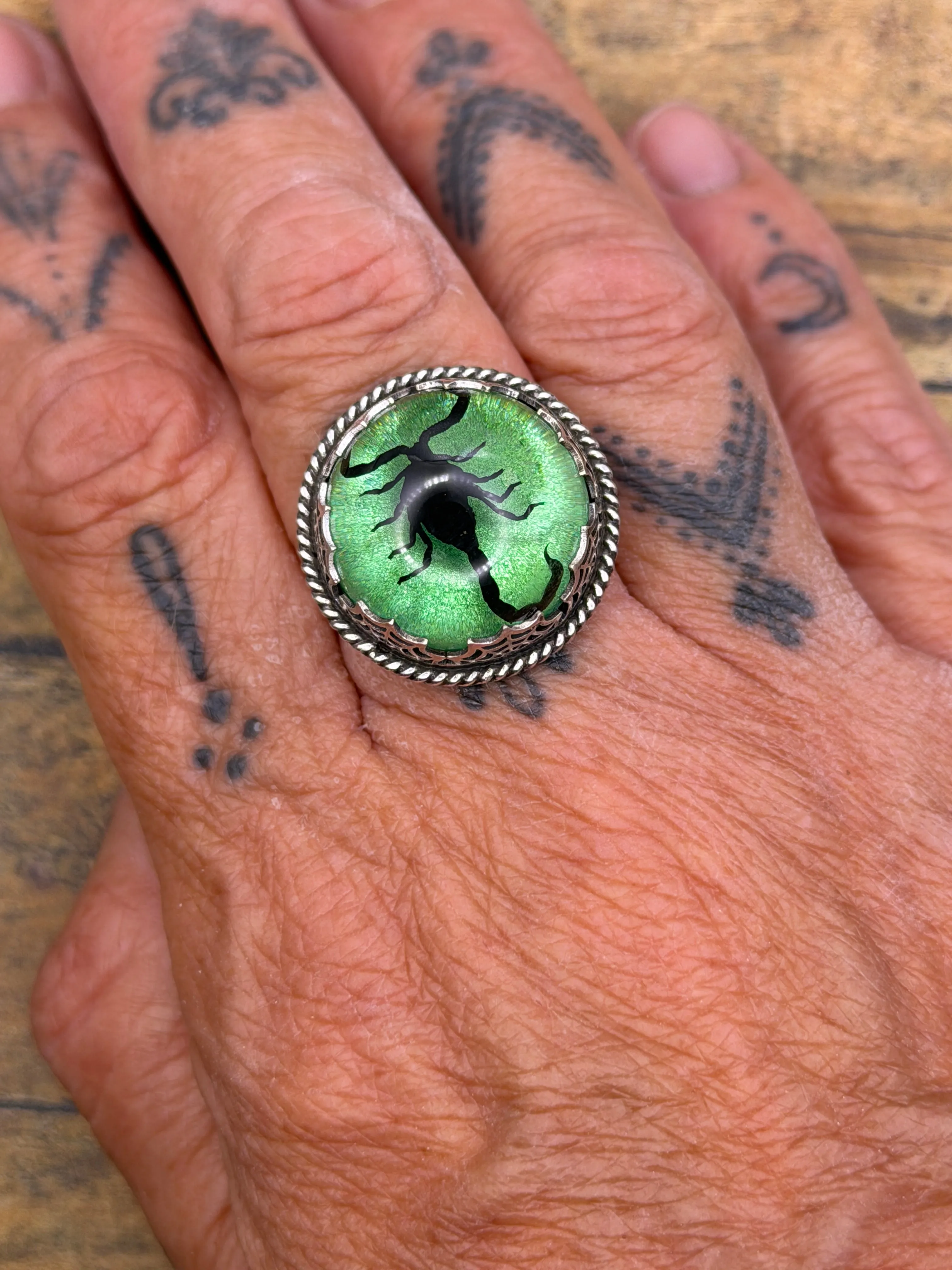 Winter - Spiderweb Black Scorpion Green Shimmer Statement Ring sold by Modcloth product image thumbnail 2