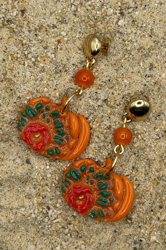 Fall - Pumpkin Dangle Earrings: Handmade, Hand Painted, Polymer Clay made by Modcloth