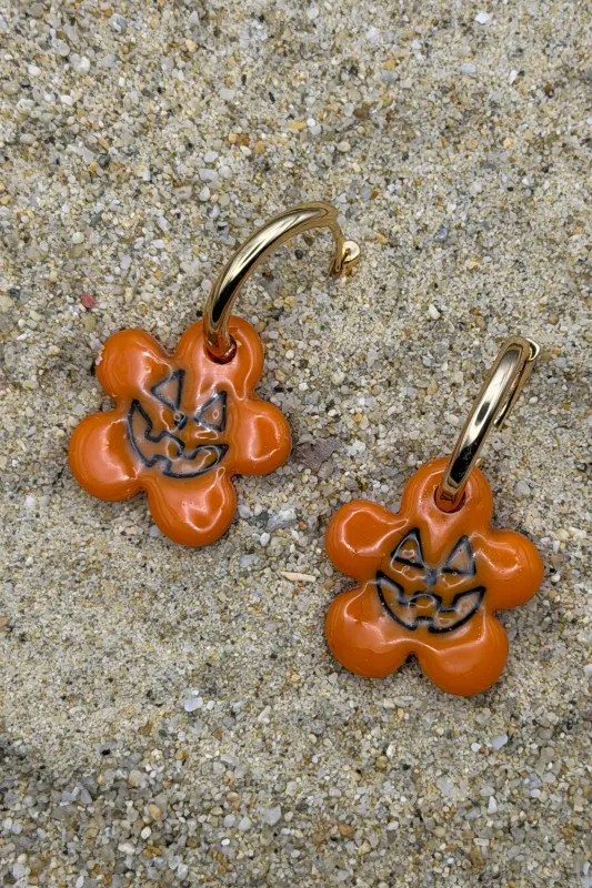 Salem - Scary Pumpkin Hoop Earrings: Handmade, Hand Painted, Polymer Clay made by Modcloth