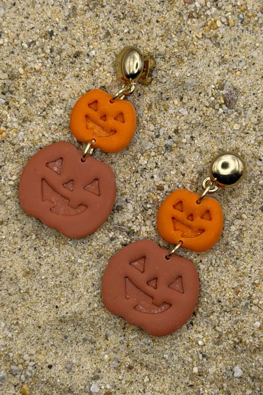 Fall - Jack-O-Lantern Earrings: Handmade, Hand Painted, Polymer Clay made by Modcloth