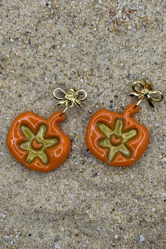 Fall - Pumpkin Floral Earrings: Handmade, Hand Painted, Polymer Clay made by Modcloth