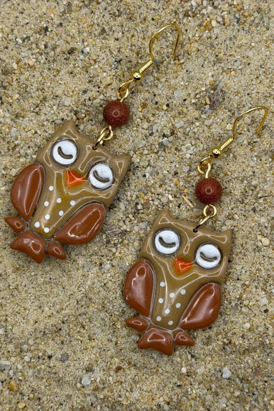 Magical Forest - Cutie Owl Earrings with Sunstone Detail: Handmade Polymer Clay made by Modcloth