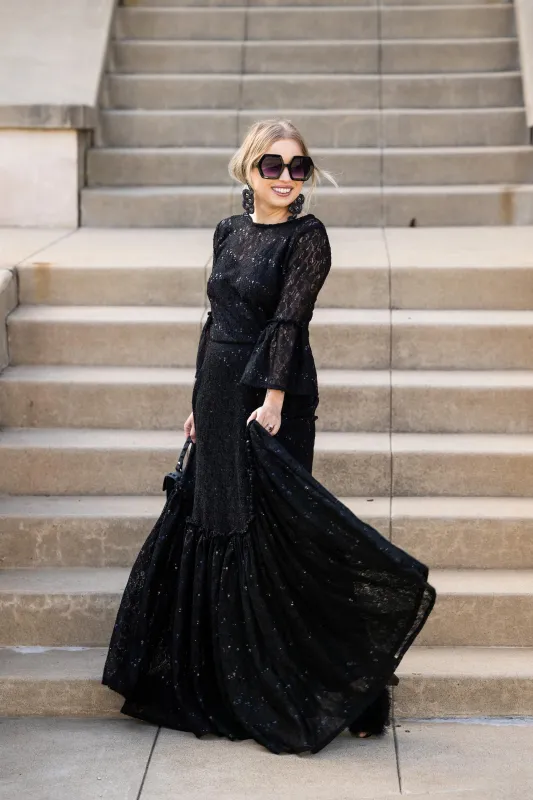 Black Sequin Lace Ruffle Dress made by Modcloth
