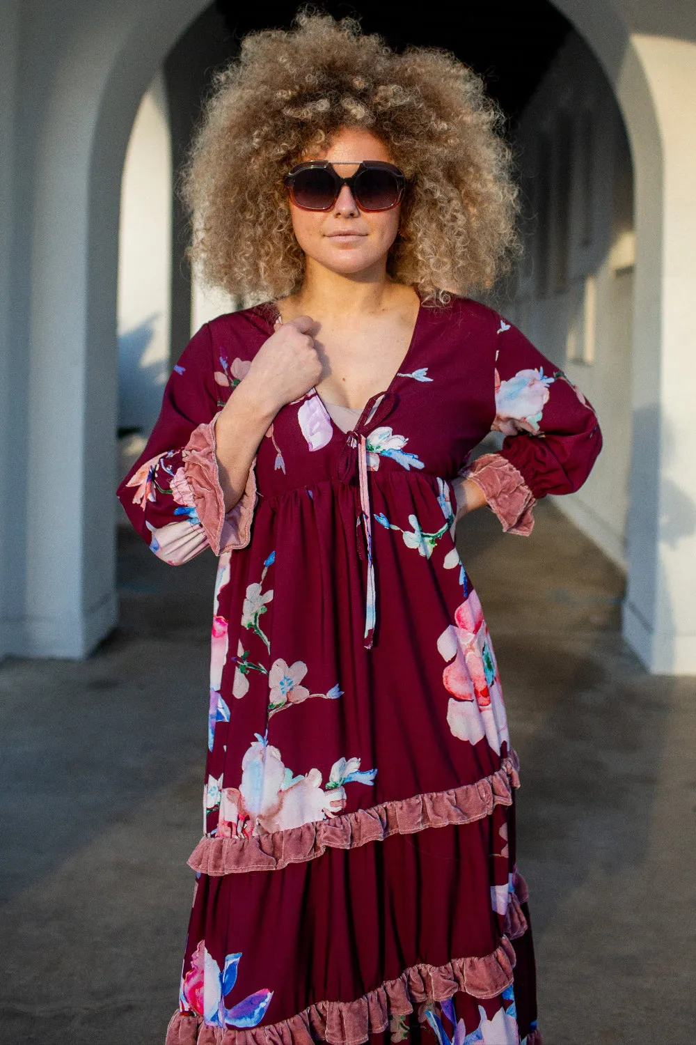 Ophelia Velvet Ruffle Maxi Dress in Plum Rose sold by Modcloth product image thumbnail 2