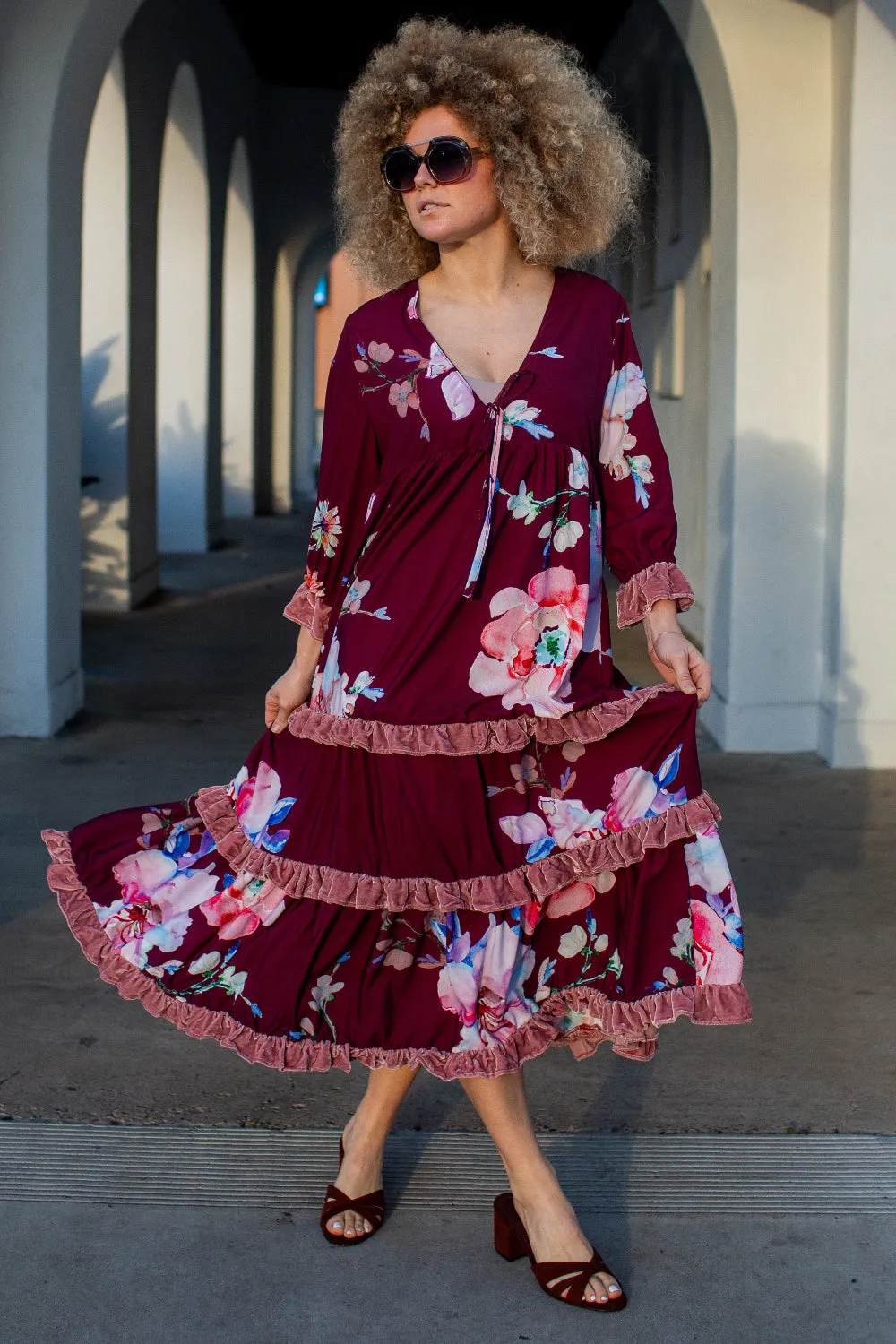Ophelia Velvet Ruffle Maxi Dress in Plum Rose sold by Modcloth product image thumbnail 4
