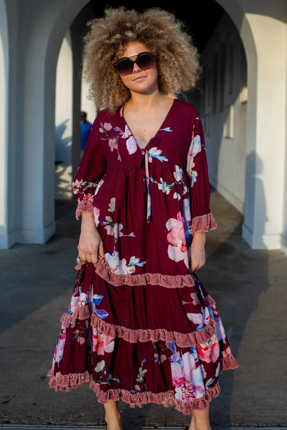 Ophelia Velvet Ruffle Maxi Dress in Plum Rose sold by Modcloth product image thumbnail 5
