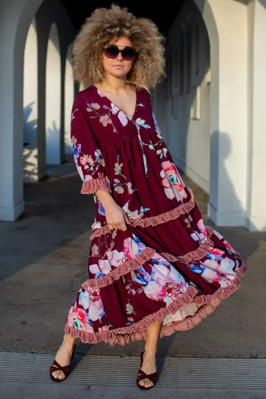 Ophelia Velvet Ruffle Maxi Dress in Plum Rose made by Modcloth