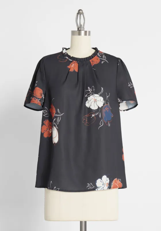 Fancied Flair Cap Sleeve Blouse sold by Modcloth