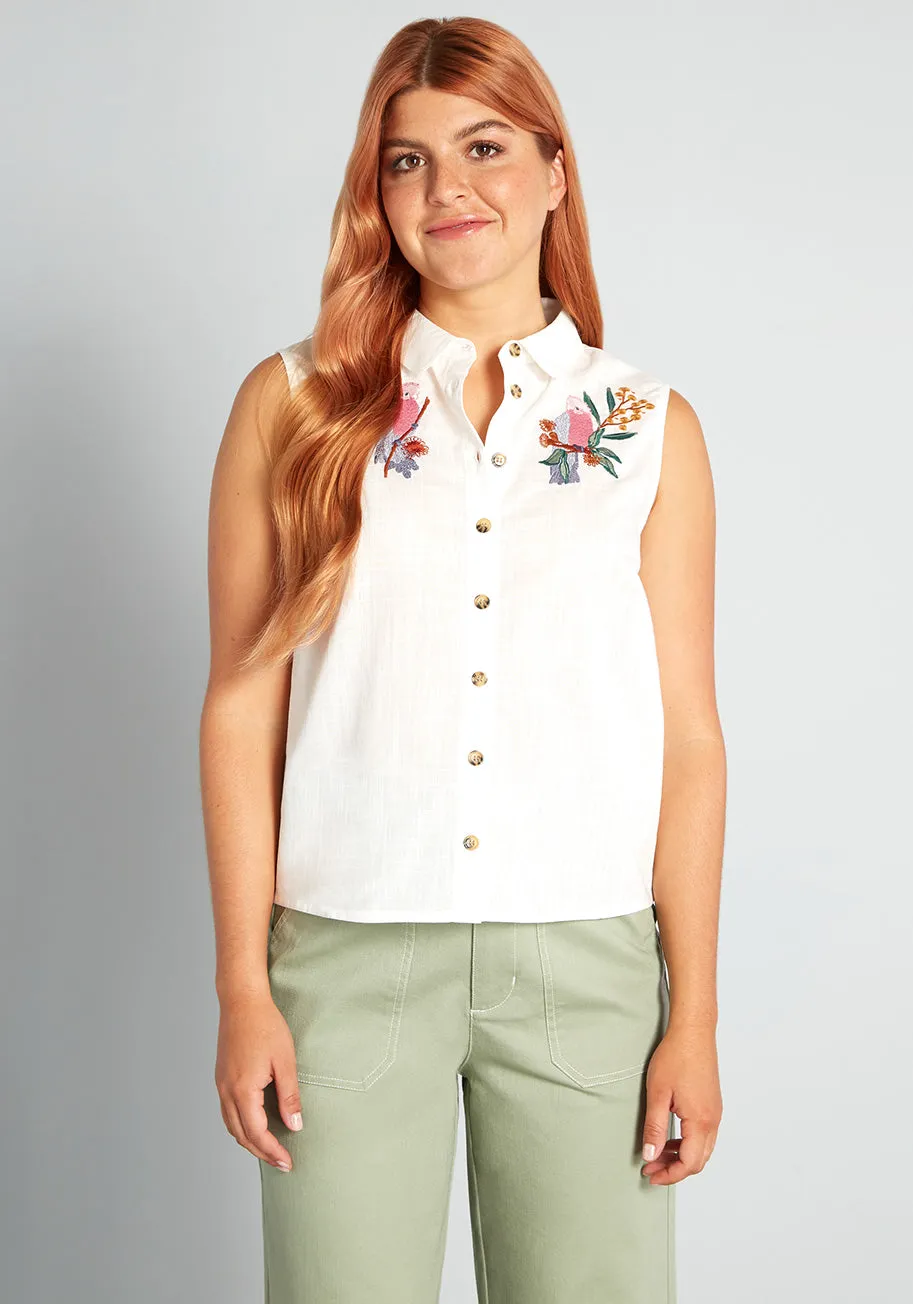 Exotic Palette Embroidered Sleeveless Blouse sold by Modcloth