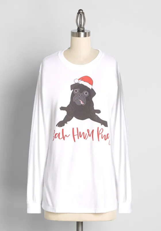 Merry Puggin' Christmas Long Sleeve Graphic Tee sold by Modcloth