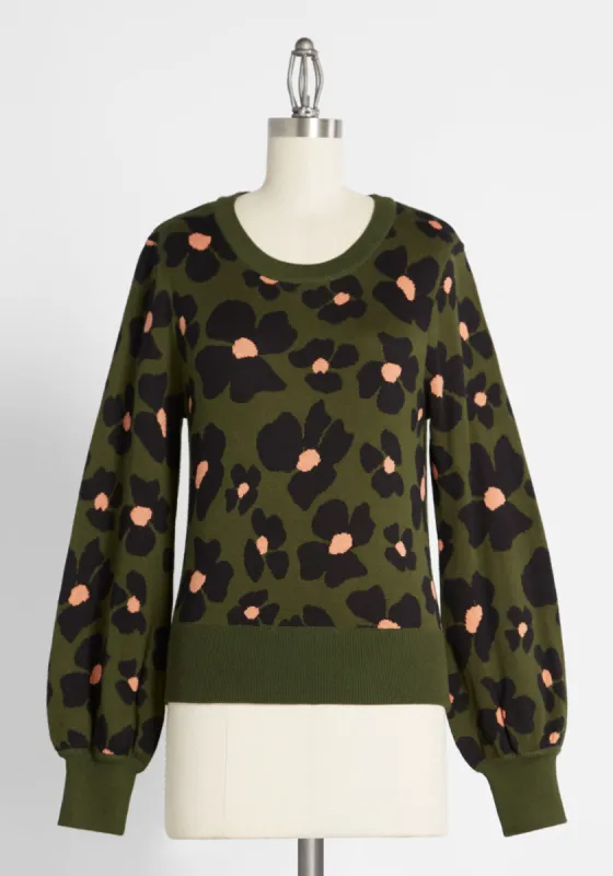 Pop of Floral Pullover Sweater sold by Modcloth