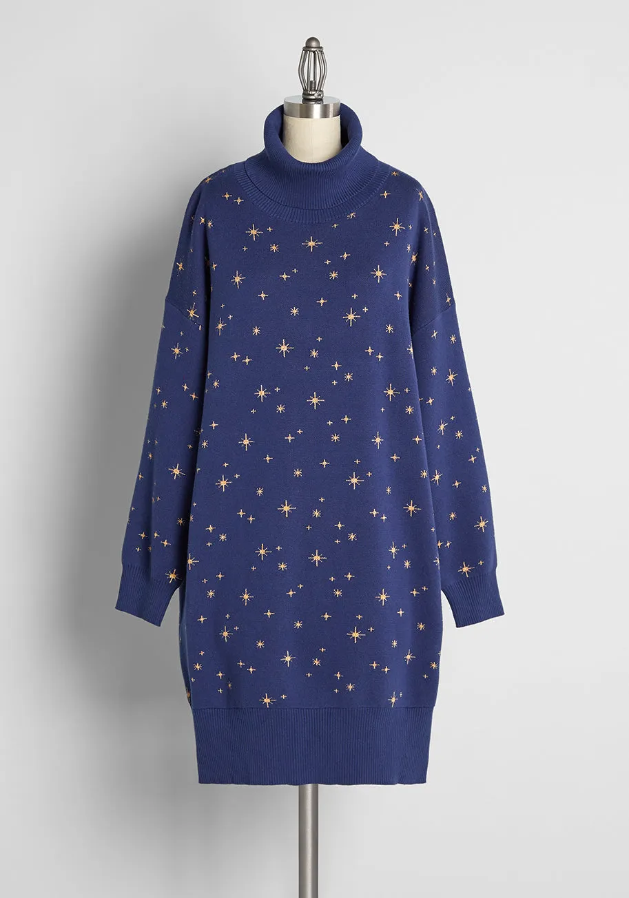 Cozy Under The Starry Night Sky Turtleneck Sweater Dress sold by Modcloth