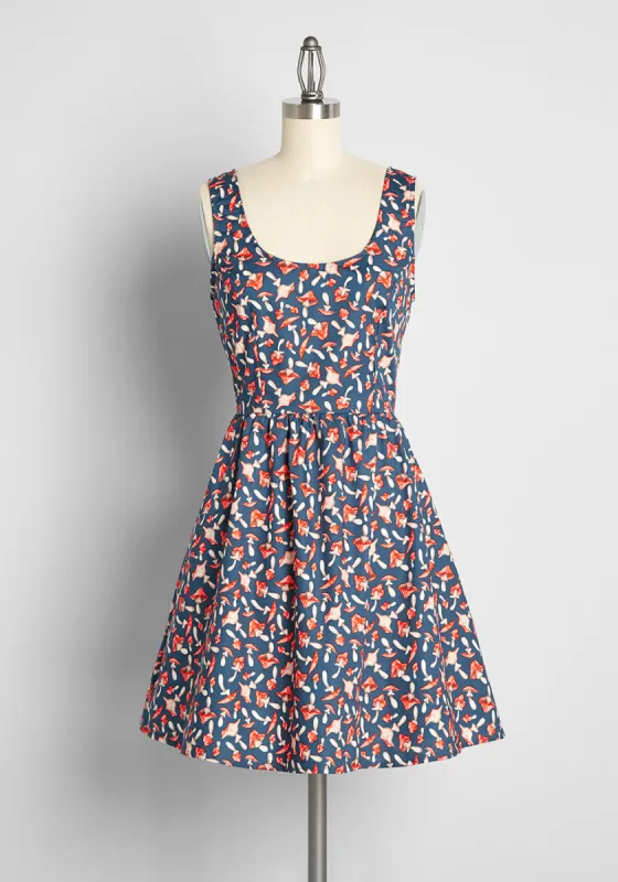 Crushing It In Mushrooms Fit And Flare Dress sold by Modcloth
