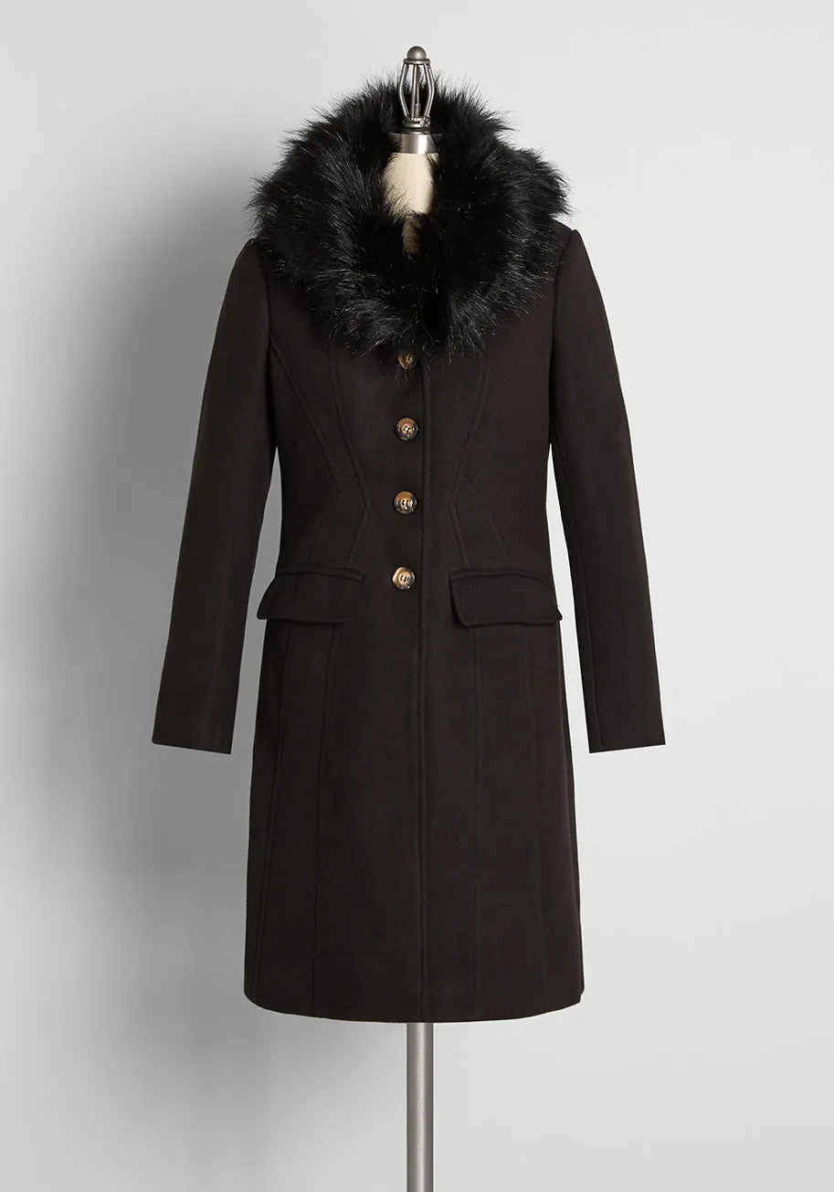 Sledding Season Faux Fur-Trim Coat sold by Modcloth