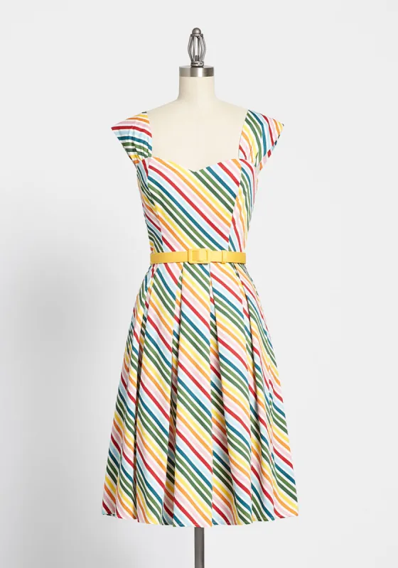 ModCloth x Collectif Friday Night Stripes Belted Dress sold by Modcloth