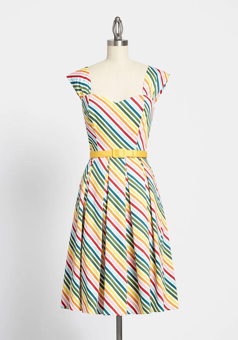 ModCloth x Collectif Friday Night Stripes Belted Dress sold by Modcloth
