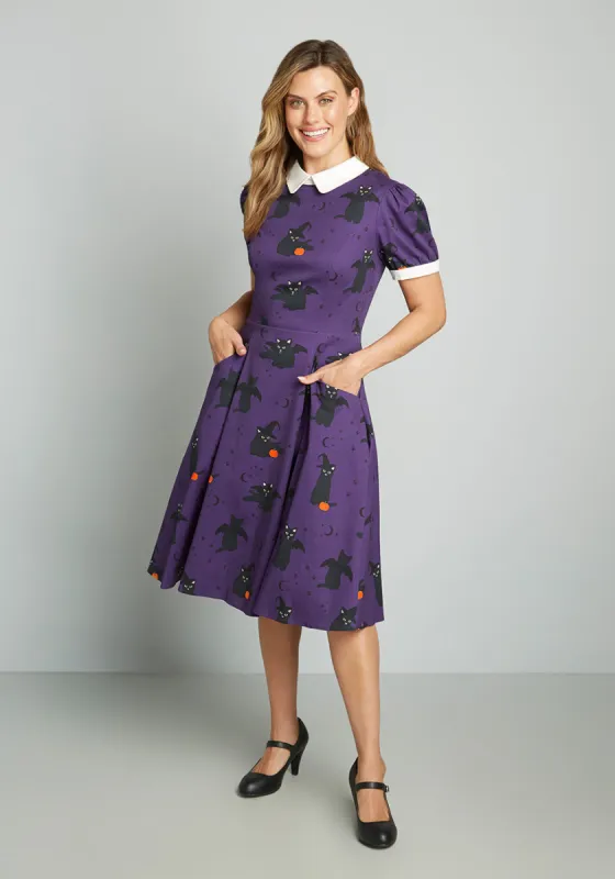 ModCloth x Collectif Black Cat Celebration Swing Dress sold by Modcloth