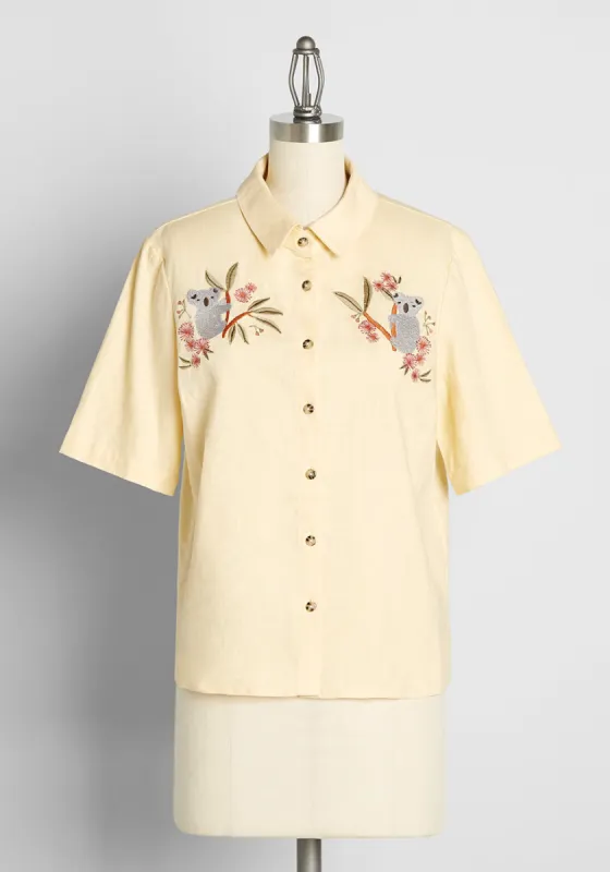 Travel By Treetop Embroidered Button-Up Top sold by Modcloth