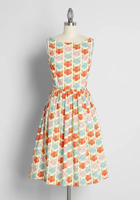 The Moment is Meow Fit and Flare Dress sold by Modcloth