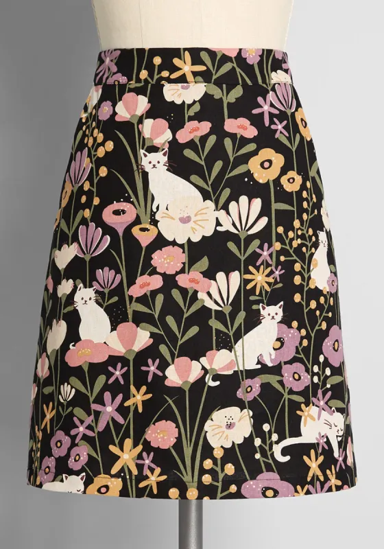 ModCloth x Princess Highway Kittens After Dark Mini Skirt sold by Modcloth
