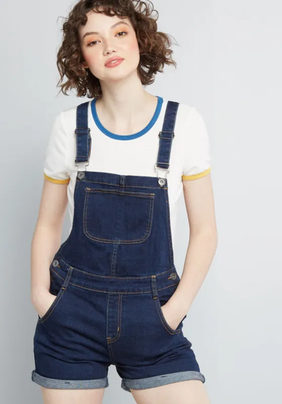 Playful Personality Shortalls in Dark Wash sold by Modcloth