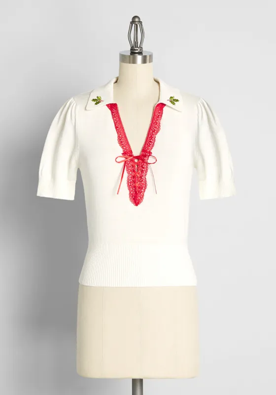 Don't Miss the Mistletoe Lace-Up Top made by Collectif
