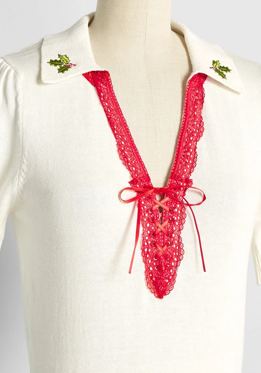 Don't Miss the Mistletoe Lace-Up Top sold by Modcloth product image thumbnail 3