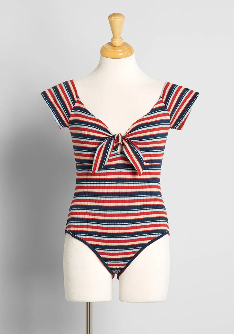 ModCloth x Barbie I Could Bow On Tie-Front Bodysuit sold by Modcloth