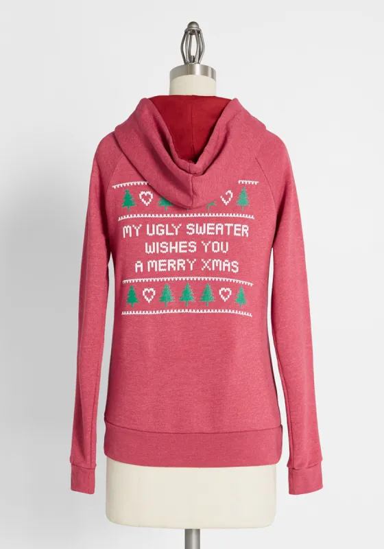Love My Ugly Christmas Sweater Zip-Up Hoodie sold by Modcloth