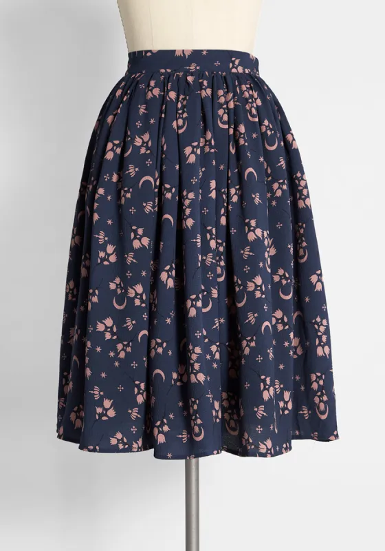 Midnight Moonflower A-Line Skirt sold by Modcloth