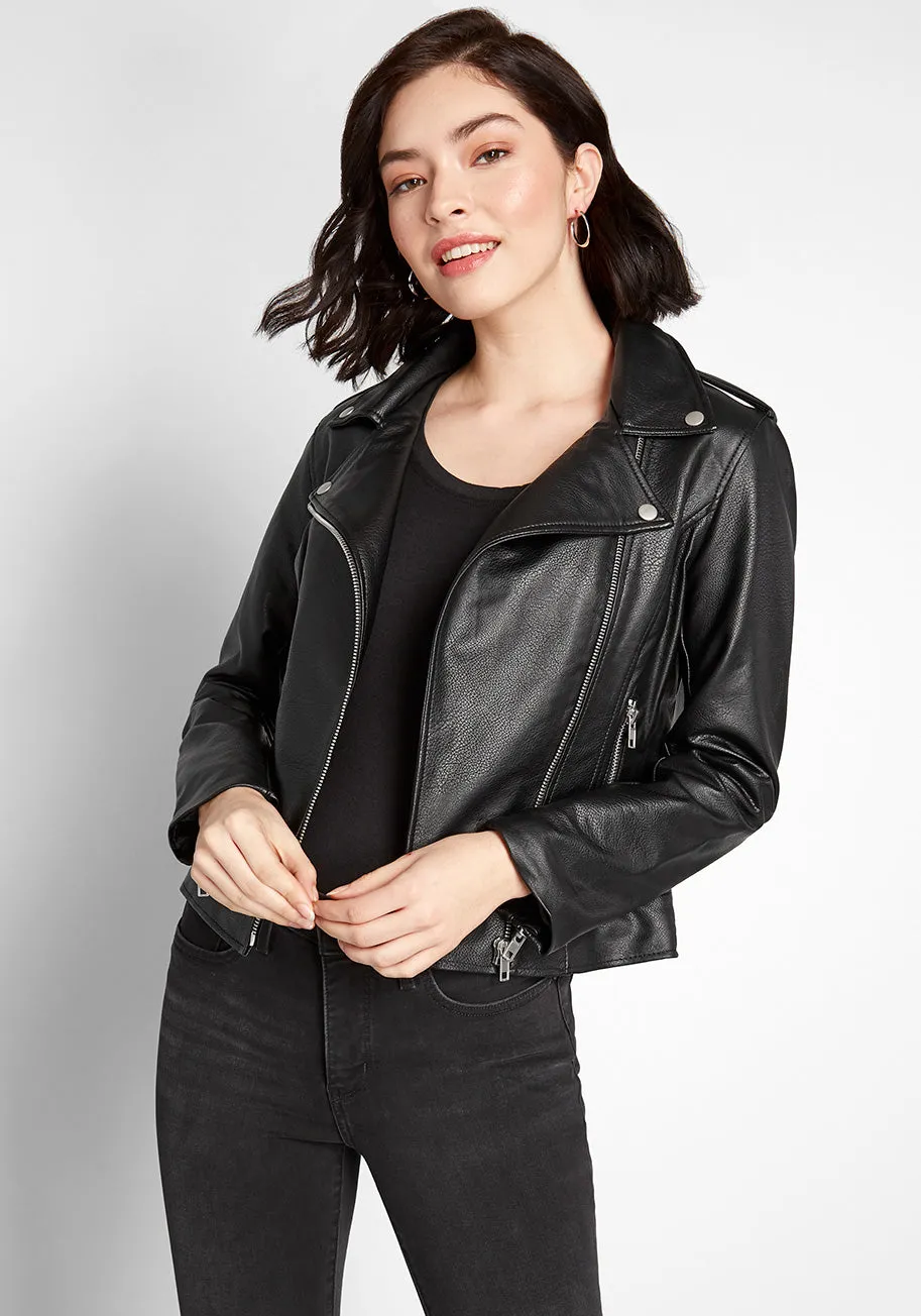 Cool Vibes Vegan Leather Moto Jacket sold by Modcloth