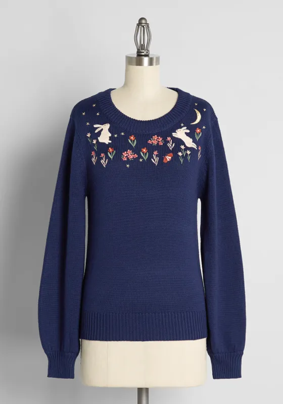 Midnight Bunny Hop Embroidered Sweater sold by Modcloth